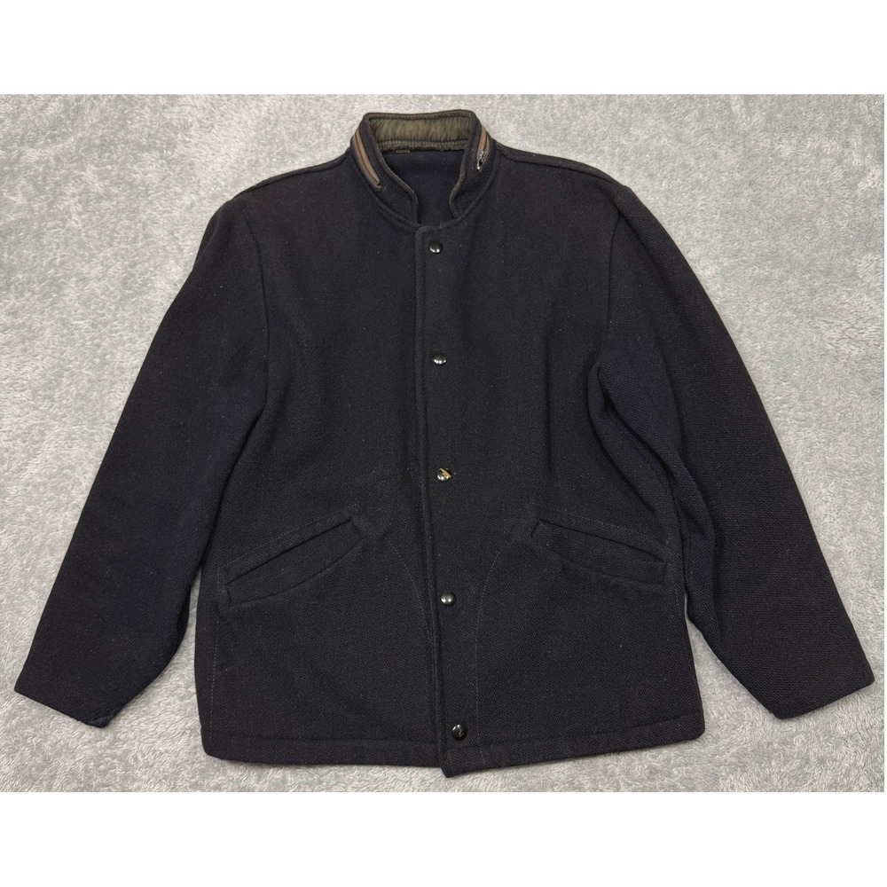 Vintage Military Wool Deck Jacket Medium Short Navy Blue Vietnam 60s 70s Hooded